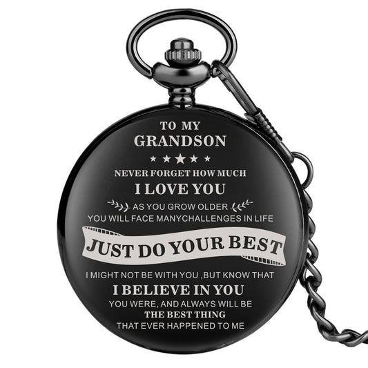 Quartz Pocket Watch Laser inscribed for Grand Parent to Grandson
