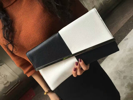 Black White Envelope Clutch Bag