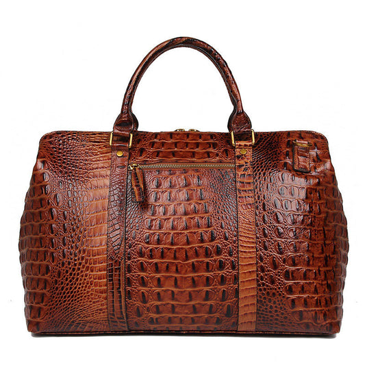 Croc Print Leather Duffle Bag