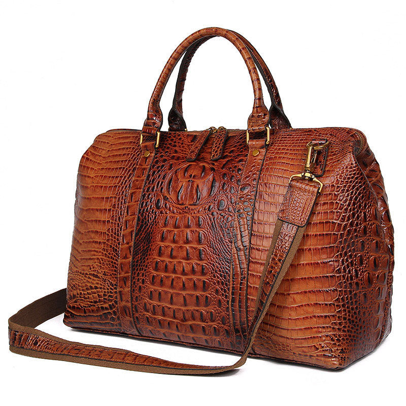 Croc Print Leather Duffle Bag