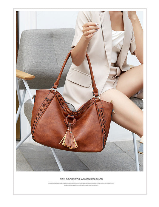 Leather Tassel Tote Bag