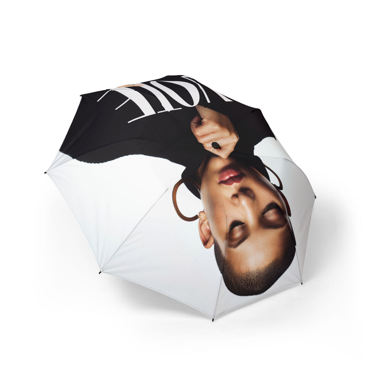 Portrait Print Foldable Umbrella – Bold Black & White Photo Design