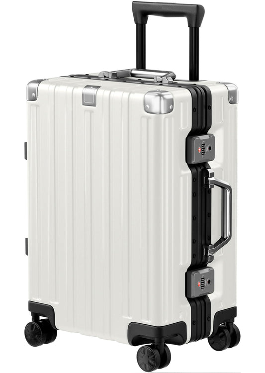 Krute Carry On Luggage Noble TSA Airline Approved Suitcase with Spinner Wheels 20 Inch White