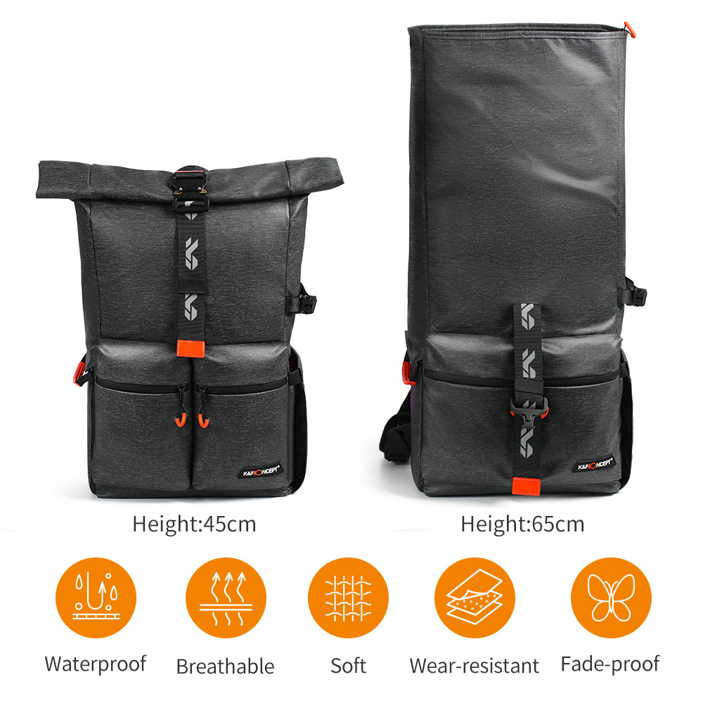K&F CONCEPT Camera Backpack, Camera Bag with 15.6 Inch Laptop Compartment, Roll Top Pocket Expandable Camera Backpack with Side Access for Photographers