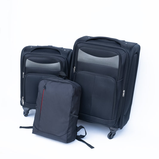 ON-THE-GO Two-piece Suitcase Set; 20" 24" with FREE Matching Backpack; BLACK