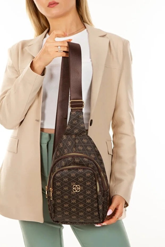 BELMONT PLATEAU Brown Leather Monogram Crossbody Shoulder Bag