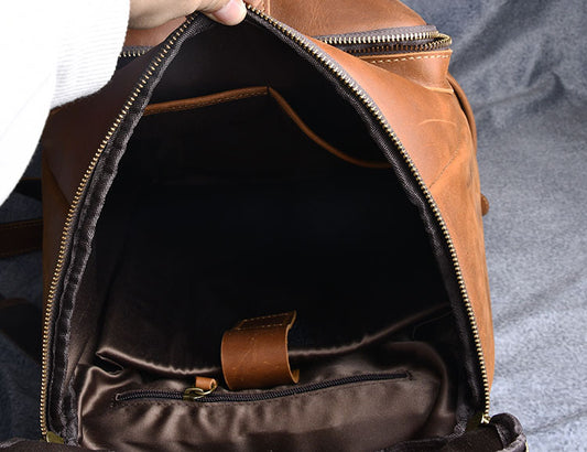 Crazy Horse Series HERE WE GO Genuine Leather Travel Backpack Hiking Backpack