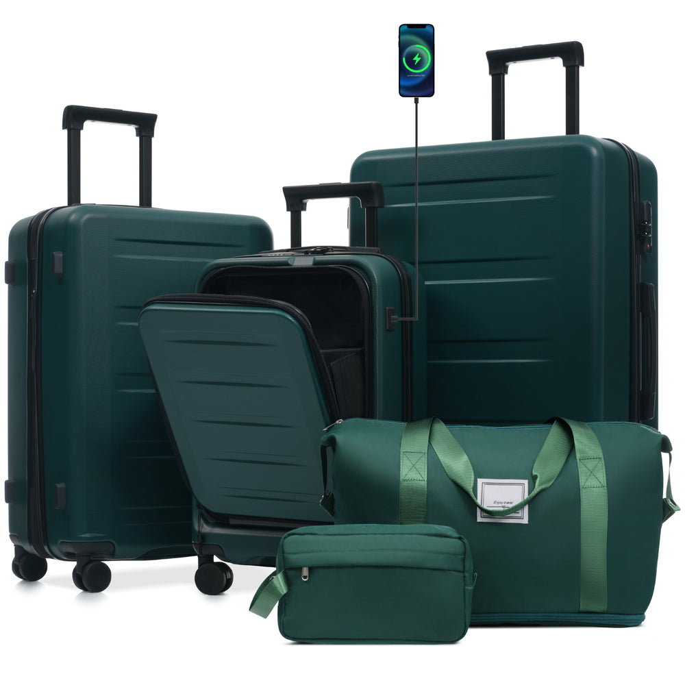 ESCAPE SERIES 5-Piece Luggage Set With Front Opening, Hard Side Expandable Carry On Suitcase Double Spinner Wheels, Lightweight Travel Luggage With USB Port, TSA Locks  20  24  28