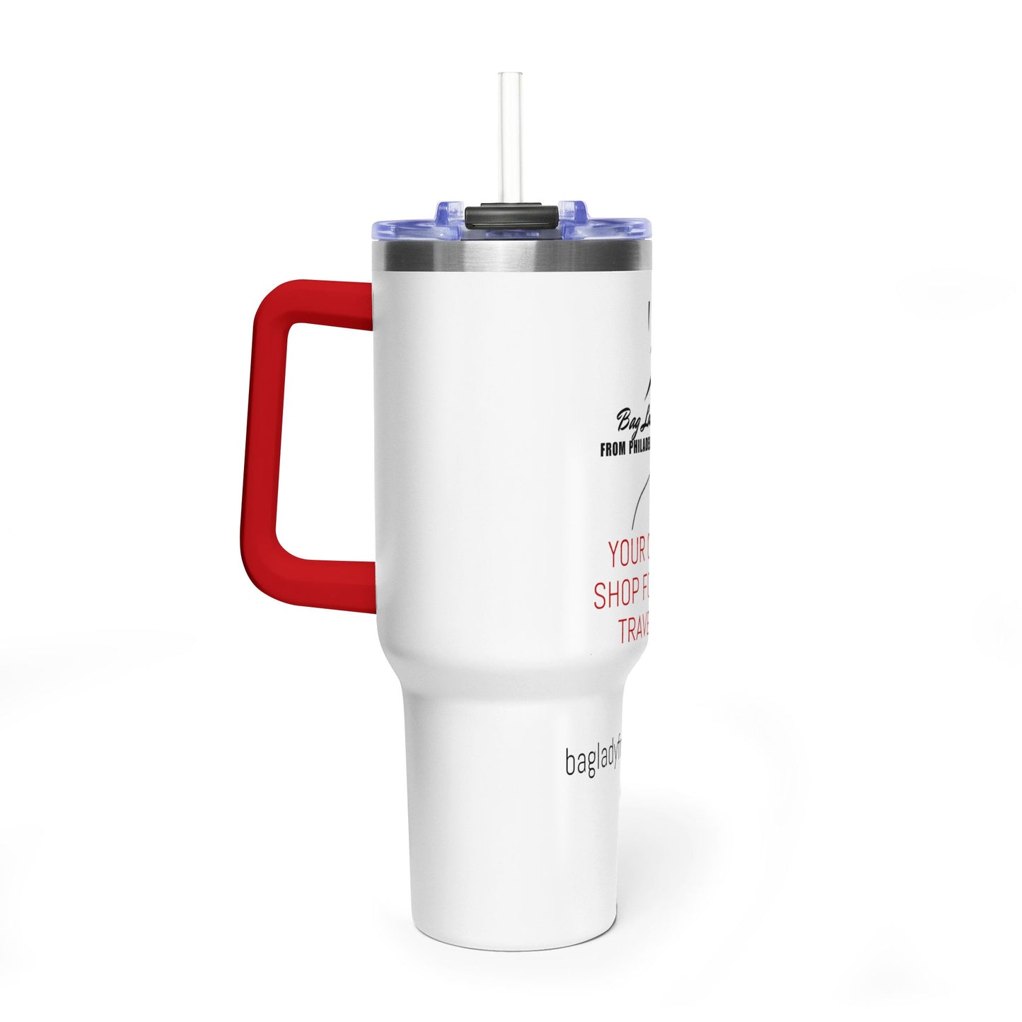 40oz Vacuum Tumbler – Insulated Travel Mug with Straw (Bag Lady From Philly Logo)