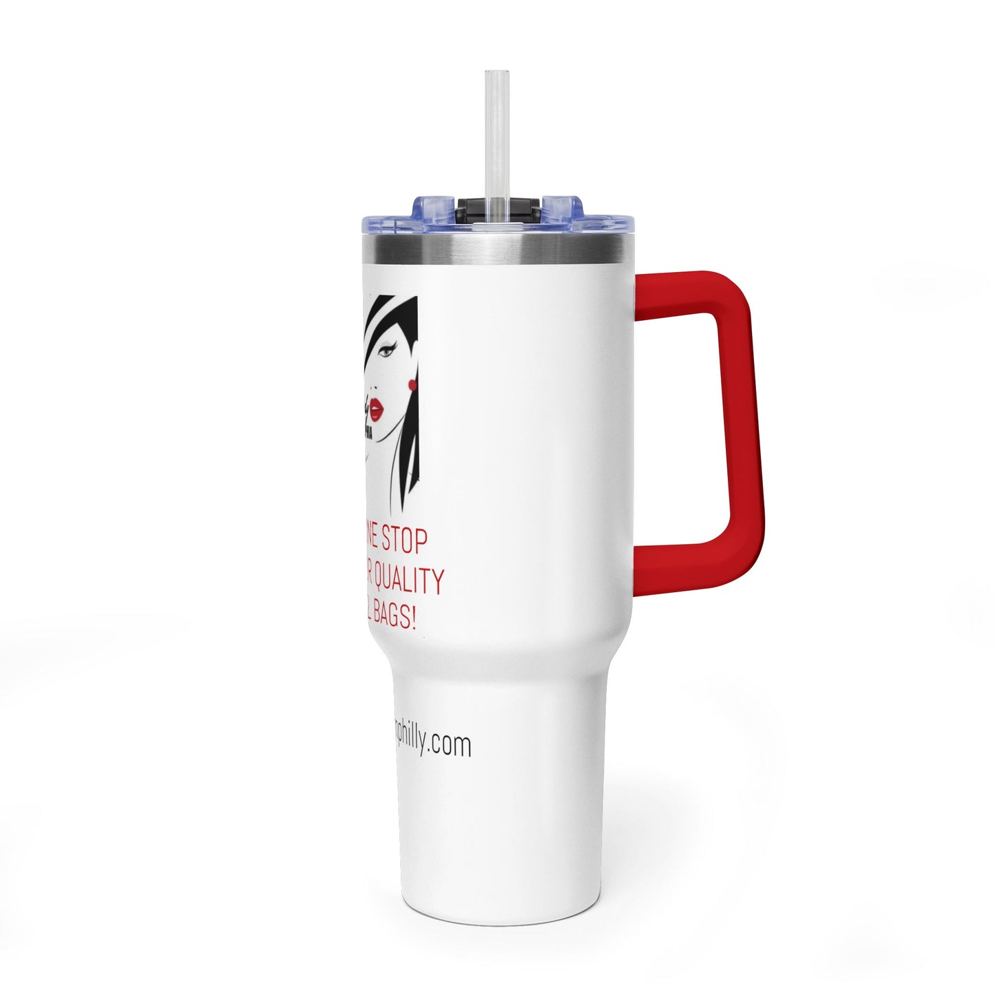 40oz Vacuum Tumbler – Insulated Travel Mug with Straw (Bag Lady From Philly Logo)