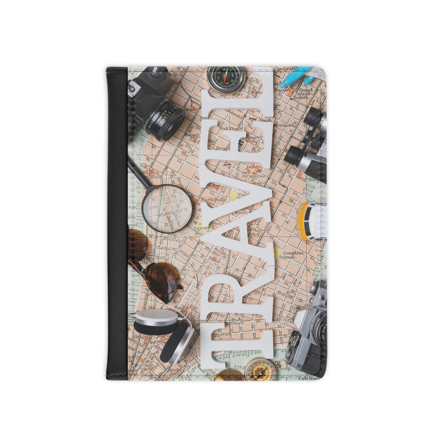 Travel Passport Cover — Adventure Map Design with 'TRAVEL' Text; add your Initials and make it one of a kind.
