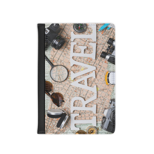 Travel Passport Cover — Adventure Map Design with 'TRAVEL' Text; add your Initials and make it one of a kind.