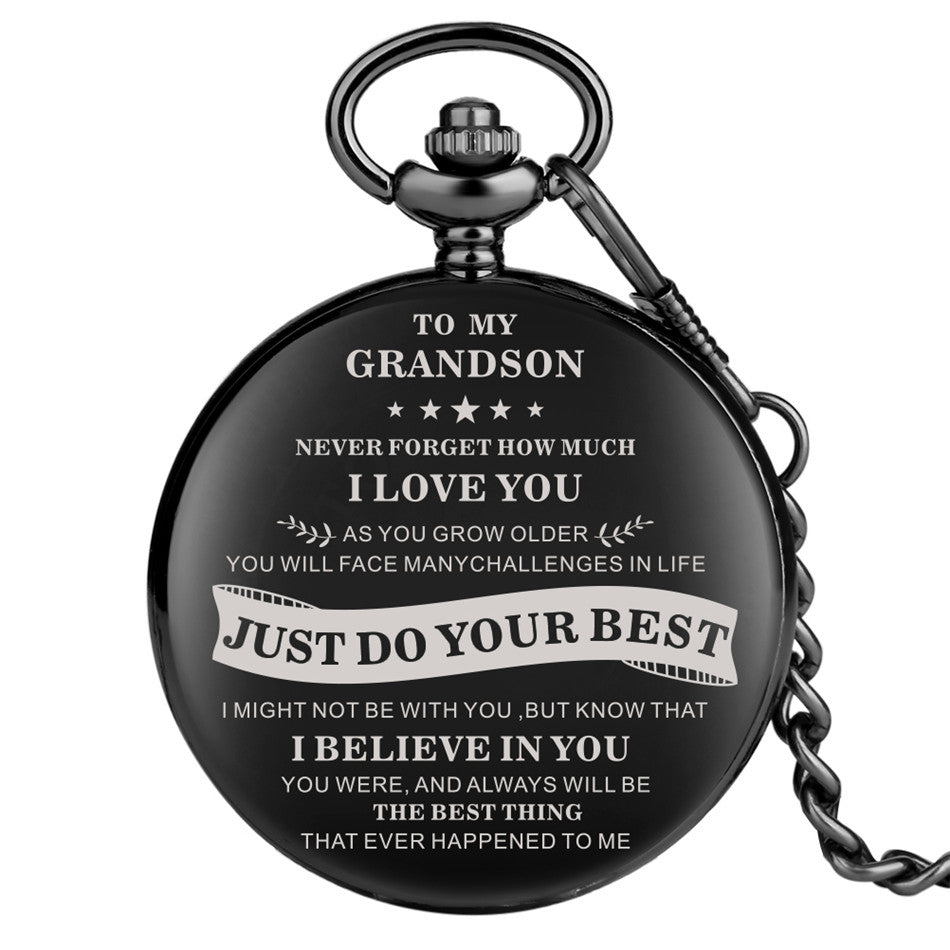 Quartz Pocket Watch Laser inscribed for Grand Parent to Grandson