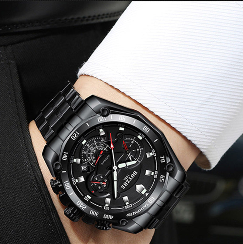 BOYZHE Certified Brand Watch Steel Belt Week Display Luminous Waterproof Watch