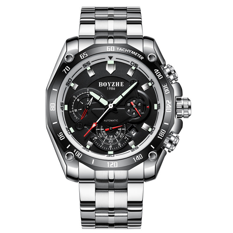 BOYZHE Certified Brand Watch Steel Belt Week Display Luminous Waterproof Watch