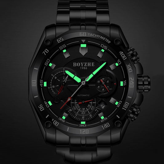 BOYZHE Certified Brand Watch Steel Belt Week Display Luminous Waterproof Watch
