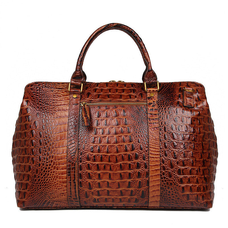 Croc Print Leather Duffle Bag