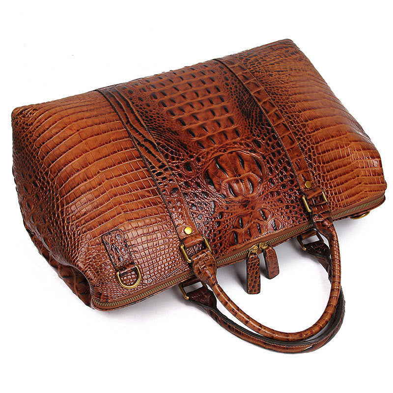 Croc Print Leather Duffle Bag