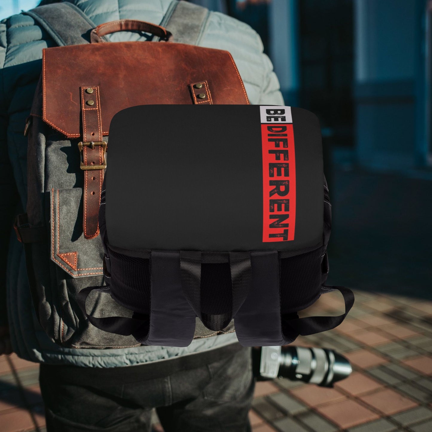 Be Different Black Casual Backpack — Urban Daypack with 'BE DIFFERENT' Accent