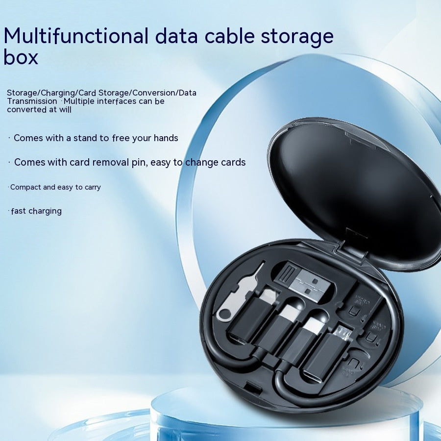 COOL BLACK Portable Multifunction Data Cable Digital Box 60W Fast Charging Cable Five-in-one