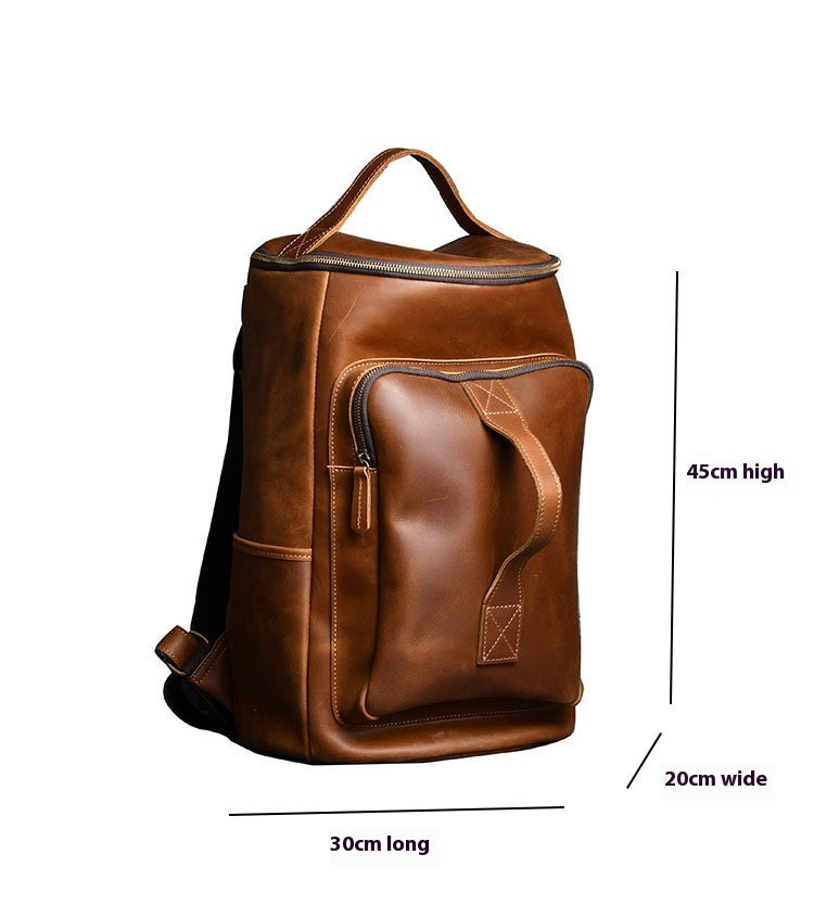 Crazy Horse Series HERE WE GO Genuine Leather Travel Backpack Hiking Backpack