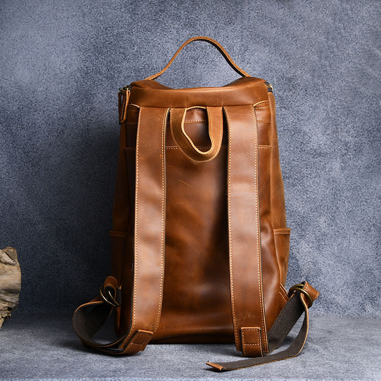 Crazy Horse Series HERE WE GO Genuine Leather Travel Backpack Hiking Backpack
