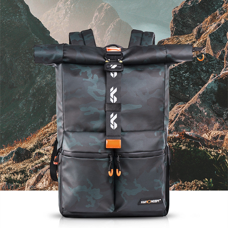 K&F CONCEPT Camera Backpack, Camera Bag with 15.6 Inch Laptop Compartment, Roll Top Pocket Expandable Camera Backpack with Side Access for Photographers