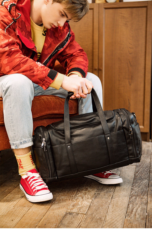 Sporty Men's Leather Duffle Bag