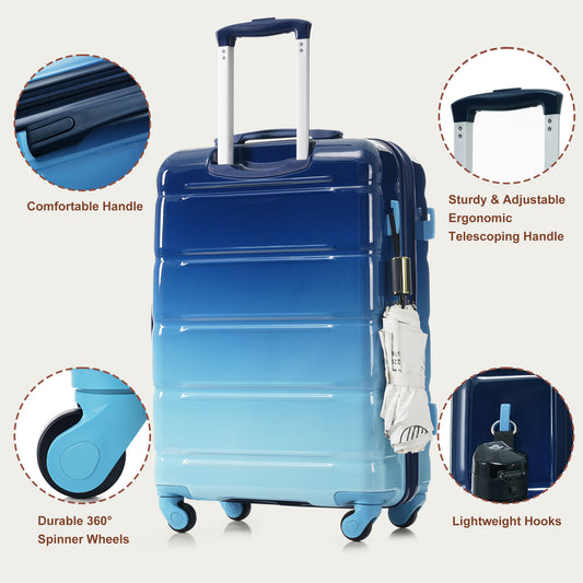 ESCAPE SERIES Gradient Blue Set Of 3, 20-inch With USB Port, Airline Certified Carry-on Luggage, ABS PC Hard Shell with Spinner Wheels
