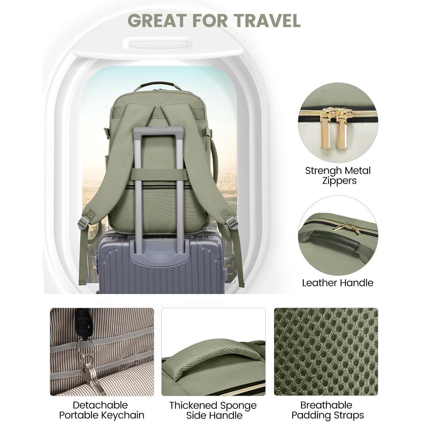 Travel Backpack, Airline Approved Carry-on Luggage with 3 Organizer Pouches, TSA Weekender Essentials
