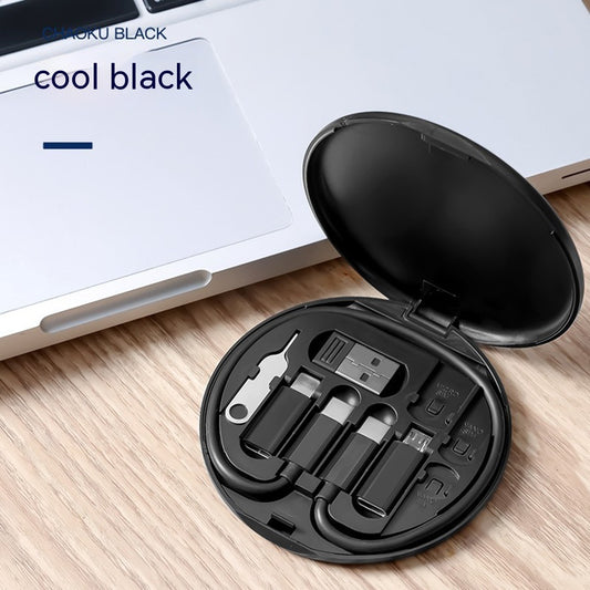 COOL BLACK Portable Multifunction Data Cable Digital Box 60W Fast Charging Cable Five-in-one