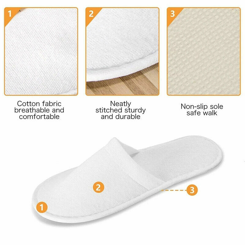 SPA DAY - Disposable Terry Cloth Slippers For Spa Hotel Guests, Closed Toe Bulk (20) Pack