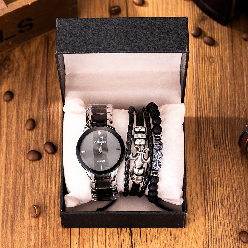 Men's UK Collection Watch Leather Bracelet Gift Set