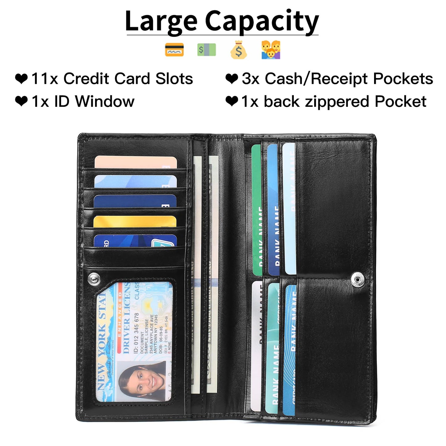 GOIACII Wallets for Women: RFID Blocking Ultra Slim Leather Credit Card Holder Clutch