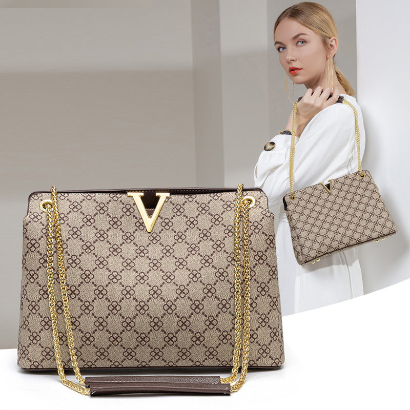 Signature V Four Leaf Print Handbag