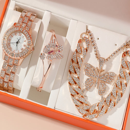 Diamond Bling Ladies Quartz Watch 3-Piece Gift Box