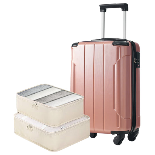 20-Inch Hard Shell Carry-On Rose Gold Luggage, 2 Packing Cubes included