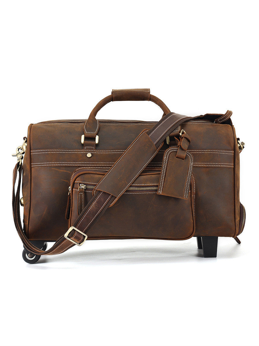 Crazy Horse on Wheels Leather Portable Travel Bag