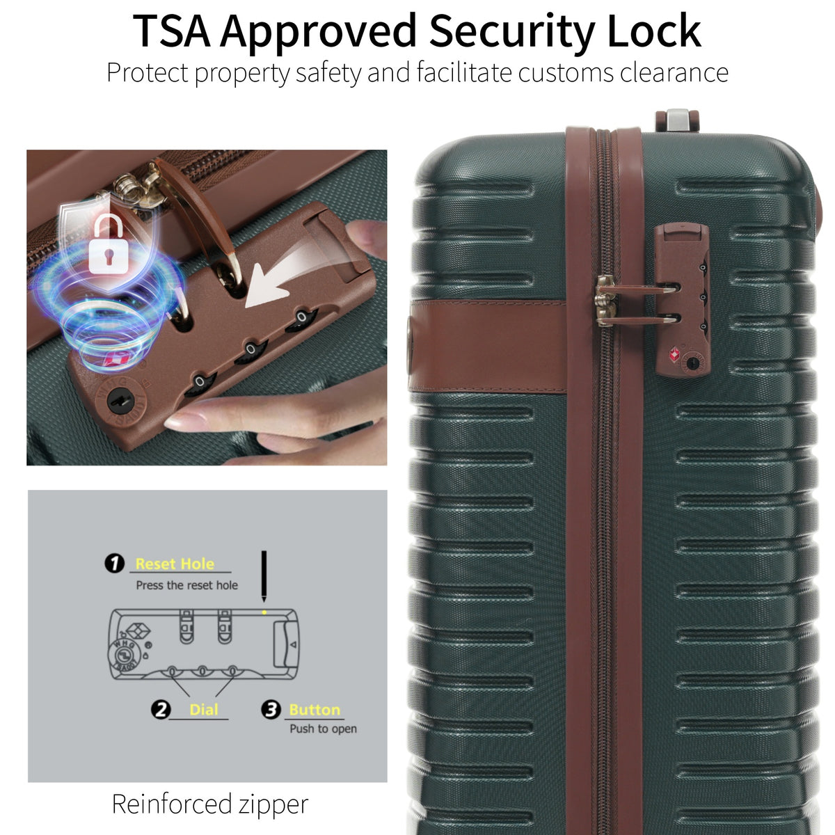 ESCAPE SERIES 3-Piece Carry On Luggage 22x14x9 Airline Approved, Lightweight Hard shell ABS Suitcases With Wheels, 20 Inch, Green