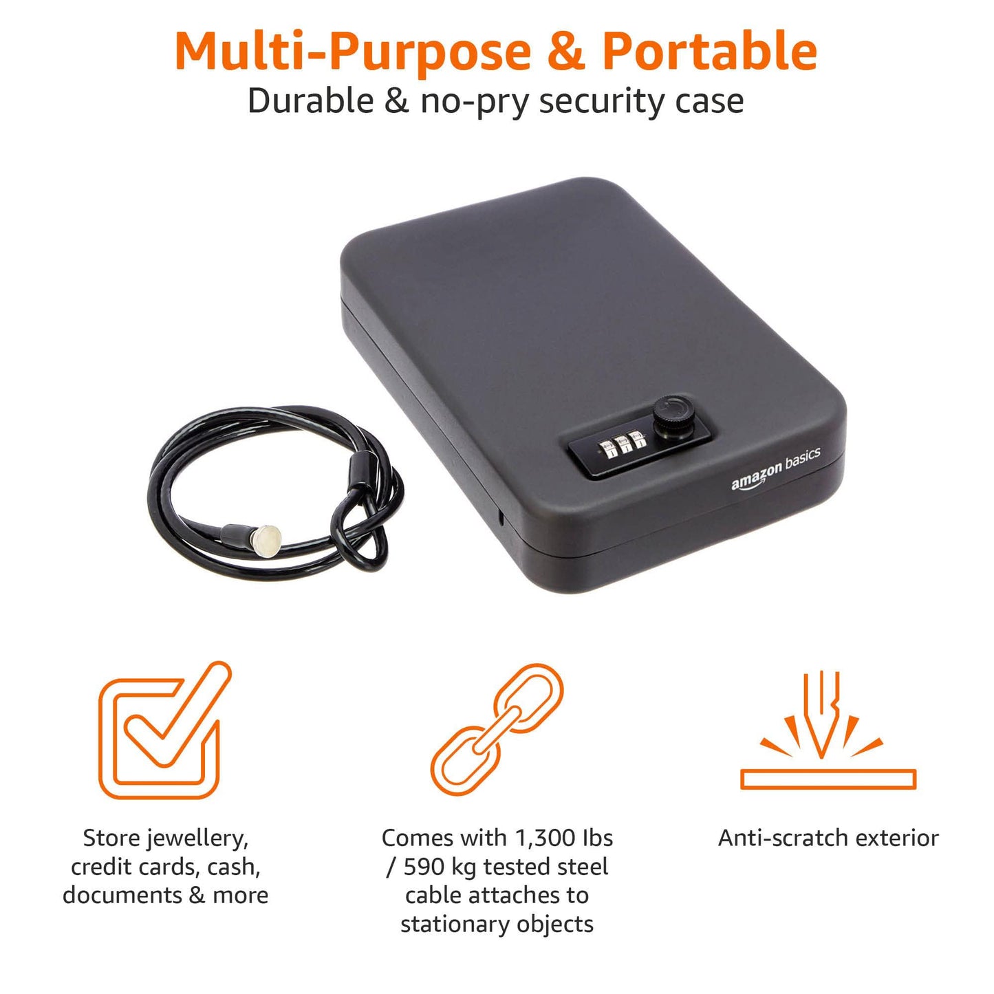 Amazon Basics Portable Security Case Lock Box Safe with Combination