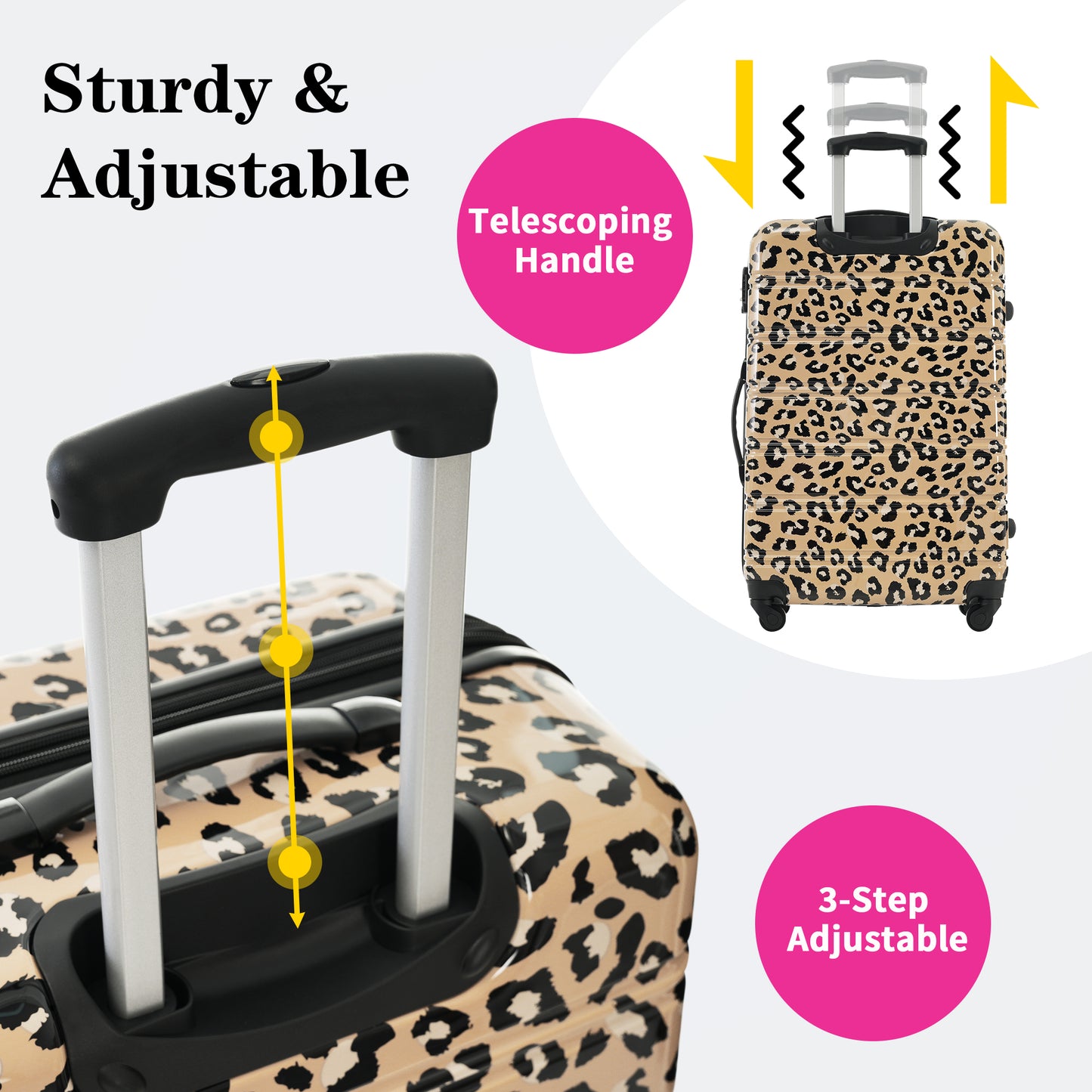 GETAWAY LEOPARD Hard Shell 3 Pcs Spinner Suitcase With TSA Lock Lightweight-20" 24" 28"