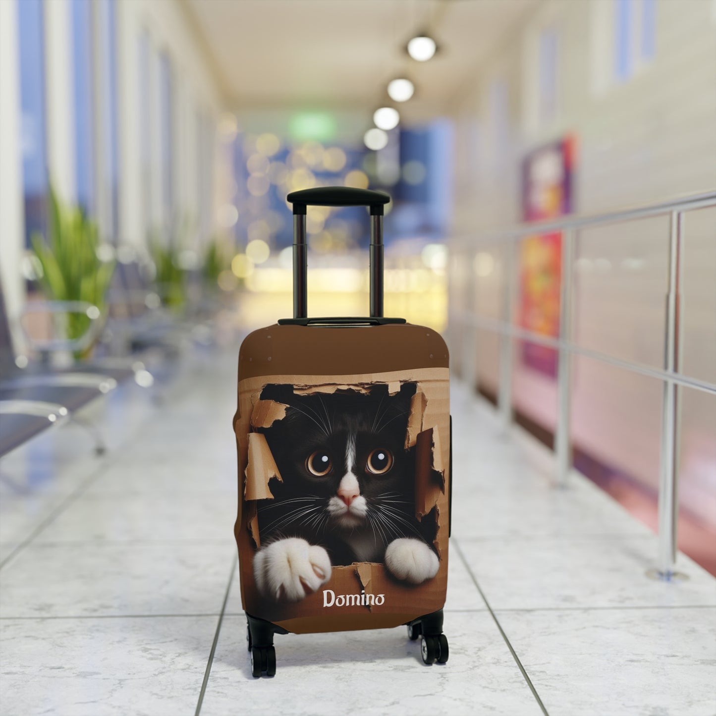Cat Luggage Cover — Personalized 'Domino' Black Kitten Design