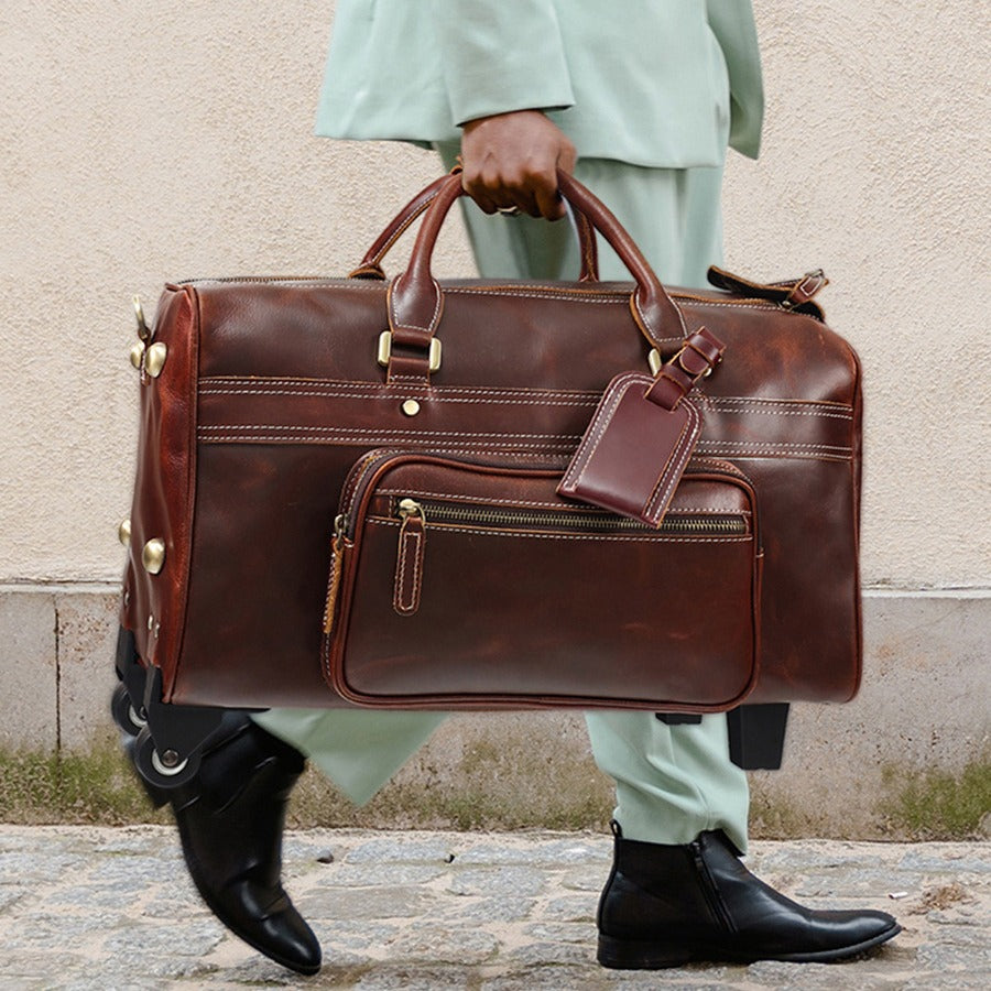 Crazy Horse on Wheels Leather Portable Travel Bag