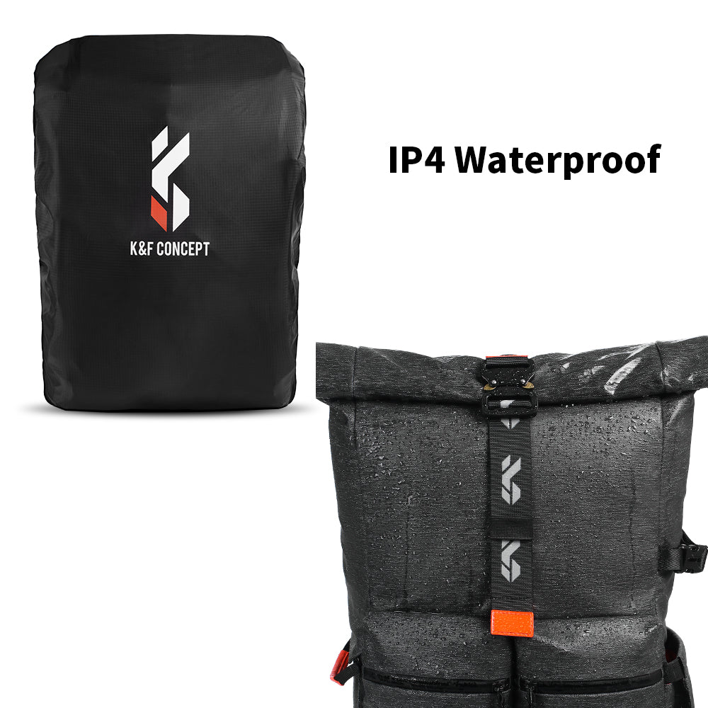 K&F CONCEPT Camera Backpack, Camera Bag with 15.6 Inch Laptop Compartment, Roll Top Pocket Expandable Camera Backpack with Side Access for Photographers