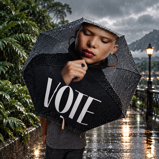 Portrait Print Foldable Umbrella – Bold Black & White Photo Design