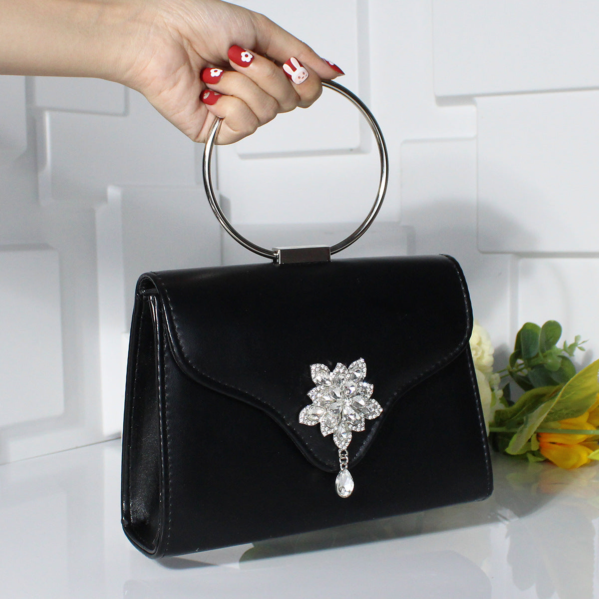 Rhinestone Small Flower Dinner Bag