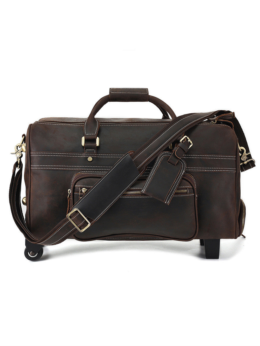 Crazy Horse on Wheels Leather Portable Travel Bag