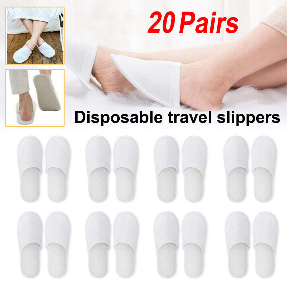 SPA DAY - Disposable Terry Cloth Slippers For Spa Hotel Guests, Closed Toe Bulk (20) Pack