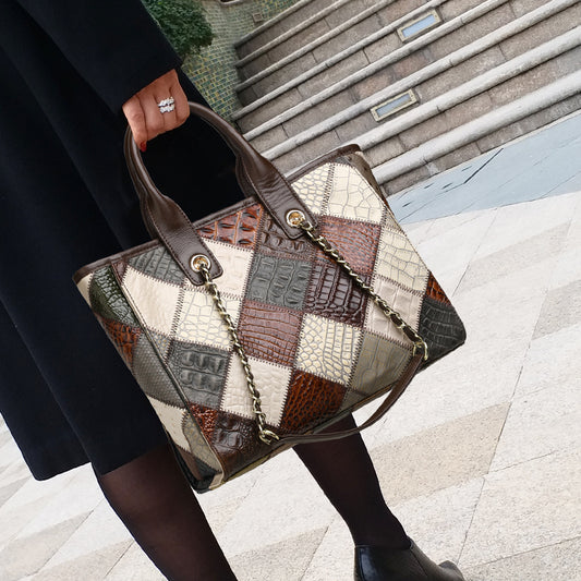 Keisha Leather Contrast Color Hand Bag