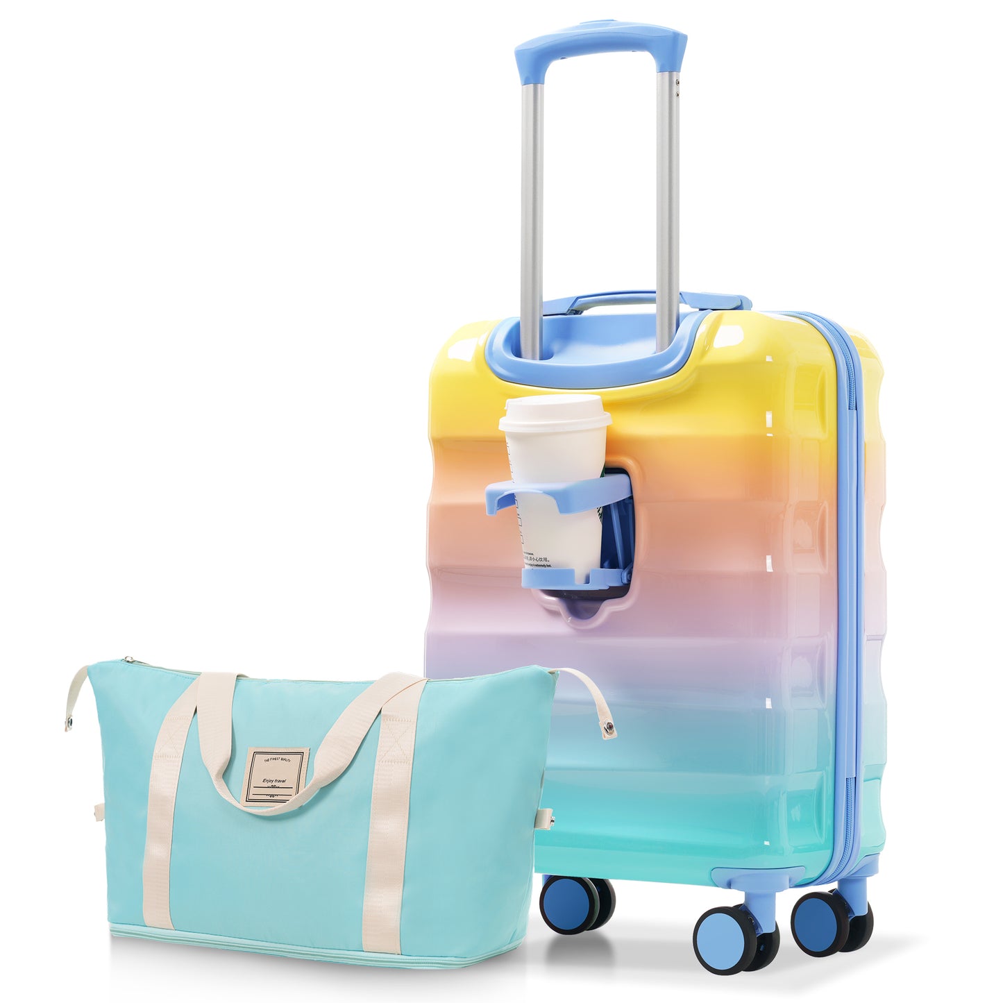 ESCAPE 20" Carry-on Luggage With Cup Holder Hard shell Suitcases With Spinner Wheels, TSA Lock, Airline Approved, 2 Piece Set